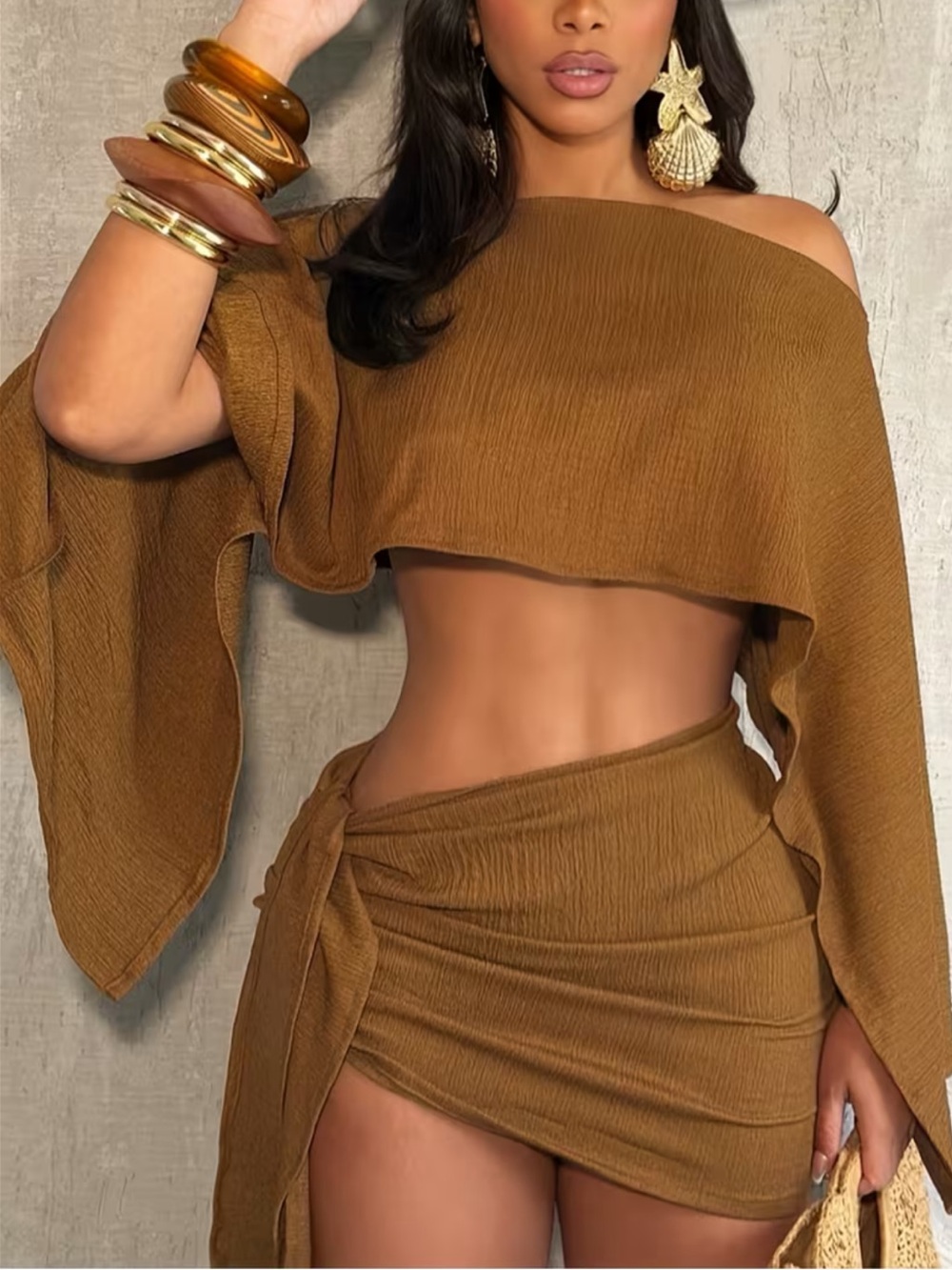 Women's Brown Wrap Mini Skirt - Stylish Summer Staple